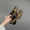 Sheepskin Grape Mom High Heel Single Shoes Women's Vintage Cross Strap Mary Jane Shoes Square Head Pig Nose Thick Heel Ballet Shoes