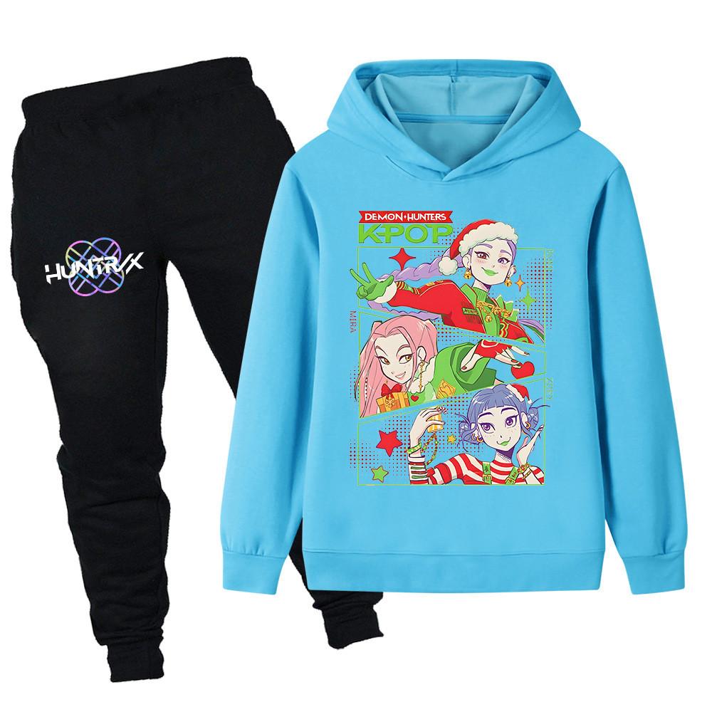 PB1263 Kinder Jungen Mädchen Kpop Mira Zoey Rumi Weihnachts-Print Langarm Kapuzenpullover Hose Hosen Kleidung Sets