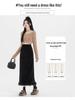 Black Velvet Fleece-Lined High-Waist Midi Skirt with Slit