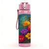 1PC Colorful Round Bouquet Flower Print 750ml Color Plastic Sports Water Bottle Leakproof Flip Straw Lid Suitable for Sports Office Home Use