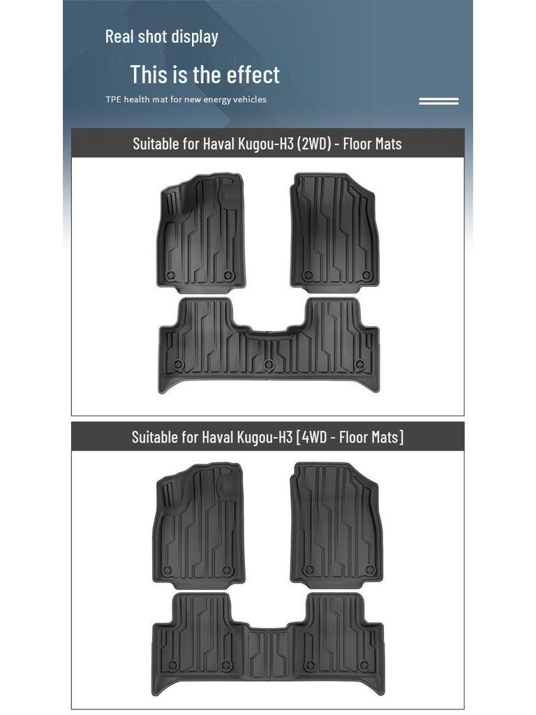 All-Weather TPE Mats for 2021-2022 Haval Cool Dog: Floor, Trunk, and Seat Backrest