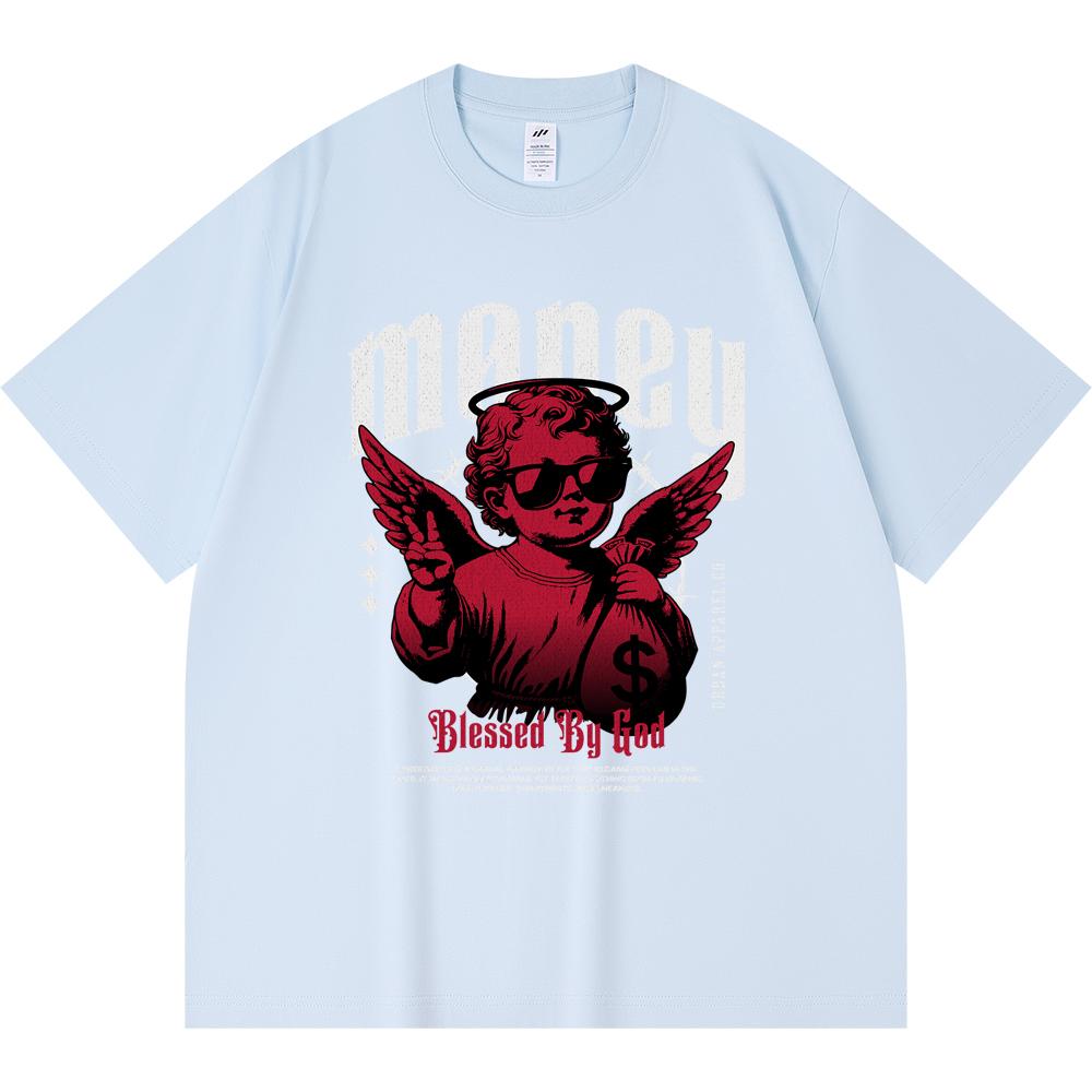 

Футболка из 100% хлопка плотностью 230 г/м2 с принтом Money Blessed By God Tees в смешном стиле Harajuku Футболка из чесаного хлопка XS абрикосовый