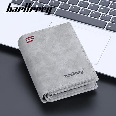 Baellerry Men's Frosted Zipper Wallet with Multiple Card Slots, Vertical Anti-theft Design, High-end Feel, Small Coin Purse