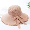 Women's Fringe Edge Crochet Sun Hat Wide Brim UV Protection Summer Hat with Bow Breathable Foldable Beach Hat