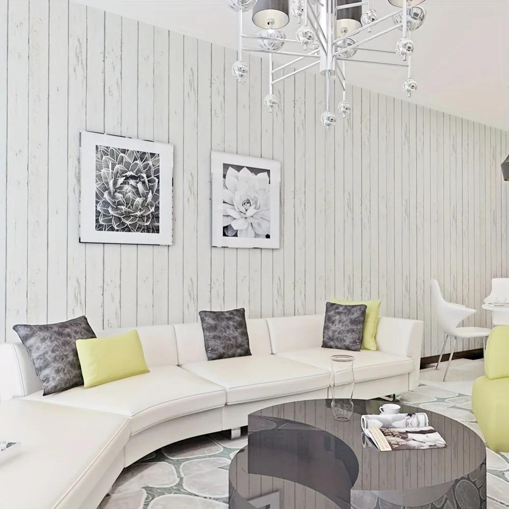 Classic White Gray Wood Paper Self-Adhesive Removable Wood Peel and Stick Wallpaper Decorative Stick for Living Room Decoration