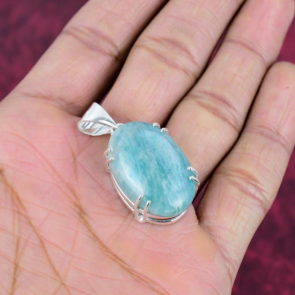 Amazonit-Anhänger, 925er Sterlingsilber, handgefertigter Edelsteinschmuck, Geschenke für die Frau, brandneuer Anhänger