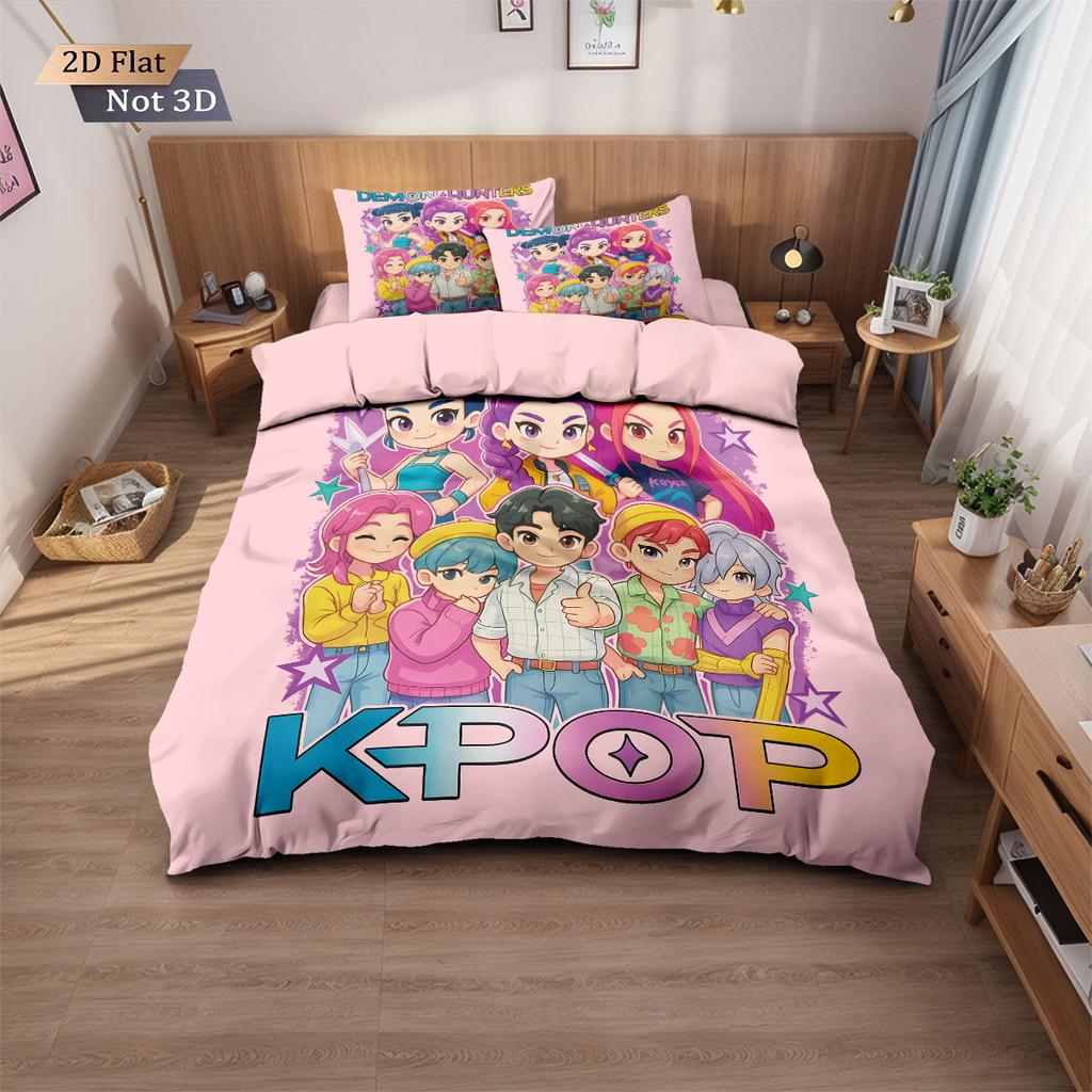 3pcs K-Pop Demon Hunters Print coreless Bedding Set Multi Sized Bedrooms Dormitory duvet Cover Decoration Soft Machine Washable