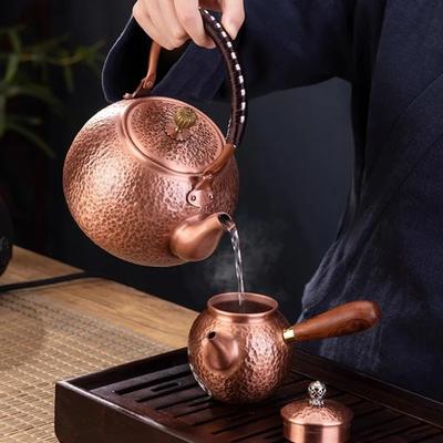 GIANXI Chinese Light Luxury Handmade Pure Copper Teapot Knitting Handle Tea Pot Thickened Large Capacity Health Copper Tea Set