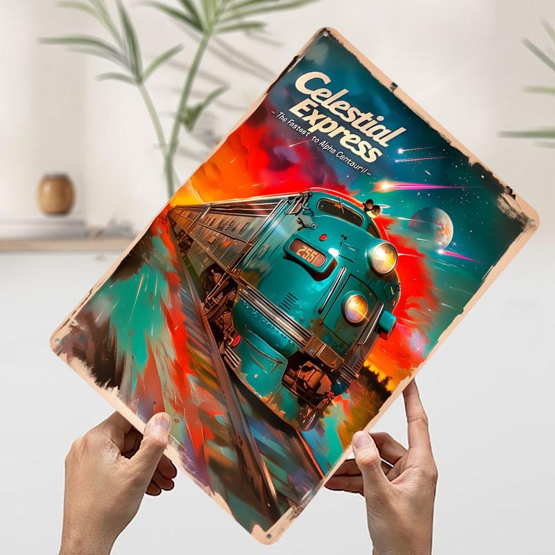 

Celestial Express Train Printed Poster Customized Wall Art Retro Vintage Metal Tin Signs for Desk Decor Decoration Living Room 20x30cm（7.8x11.8inch）