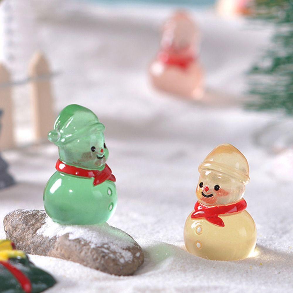 Cartoon Mini Snowman Ornament Glow in Dark Luminous Snowman Statue  Micro Landscape Ornaments