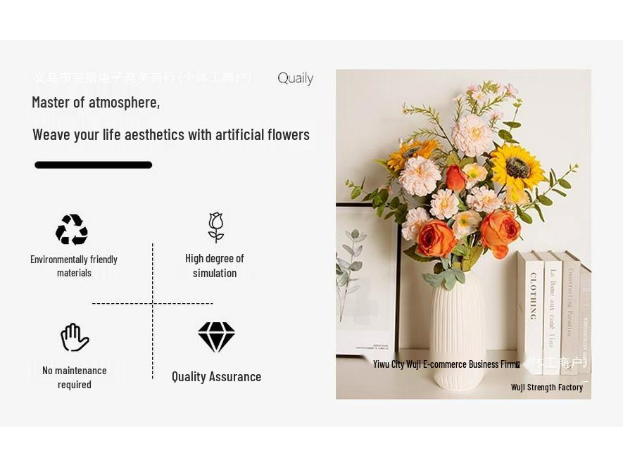 Artificial Peony Rose & Sunflower Bouquet for Living Room or Wedding Decor