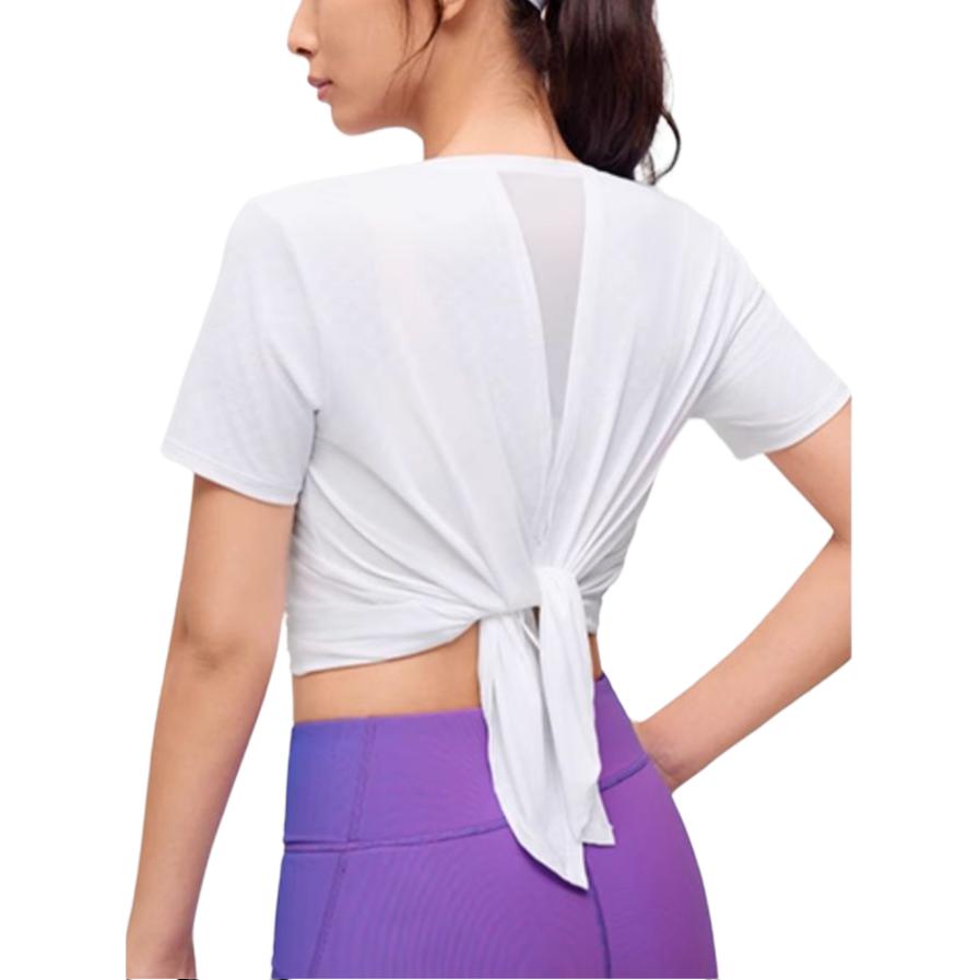 Saucony Logo Letter Back Slit Design Round Neck Short Sleeve T-Shirt Women T-Shirt Pearl-White SC1249033B-WT02