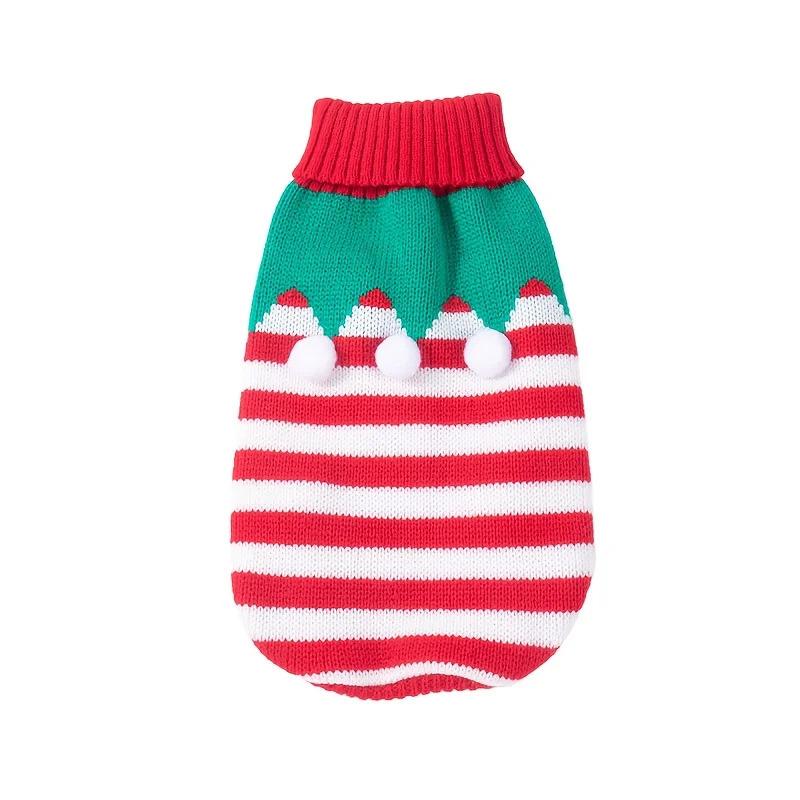 Pet Dog Christmas Knit Sweater Red White Striped Turtleneck Pullover Clothes For Small Dogs Cats Autumn Winter Indoor Daily Wear Outfit