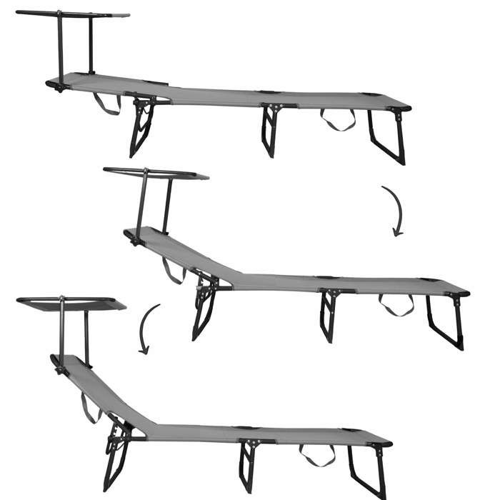 Chaise longue de jardin Fauteuil d'été avec pare-soleil Chaise longue de plage pliante 57 x 188 cm avec poignées de transport