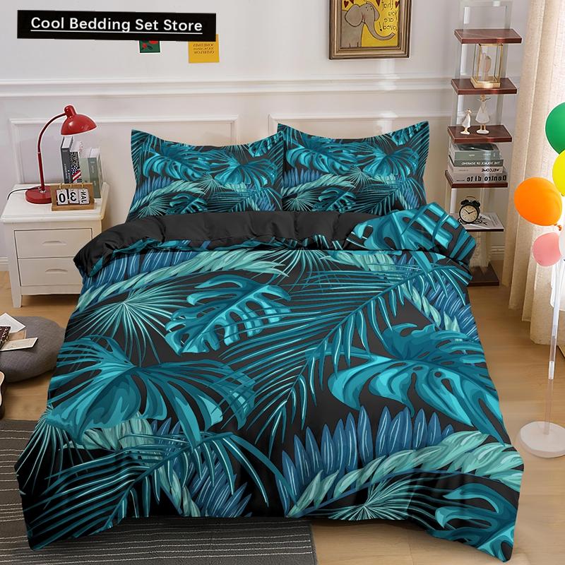 Příroda Tropické Zelené Listy Král Královna Ložní Souprava Deštný Prales Džungle Rostlina Povlak na Přikrývku 3D Botanický Polyesterový Povlak na Peřinu