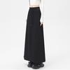 Women Sport Skirt High Waisted Adjustable Drawstring Long Skirt with Hem Slit Pure Color Slimming Design Casual Athletic Skirt