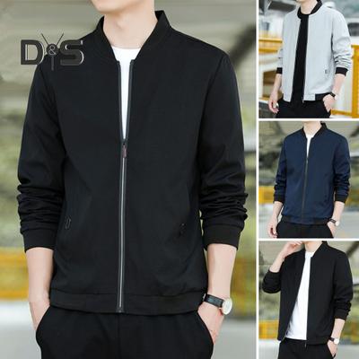 Men Baseball Coat Stand Collar Long Sleeve Zipper Placket Casual Outwear with Pockets Loose Fit Work Gym Jacket
