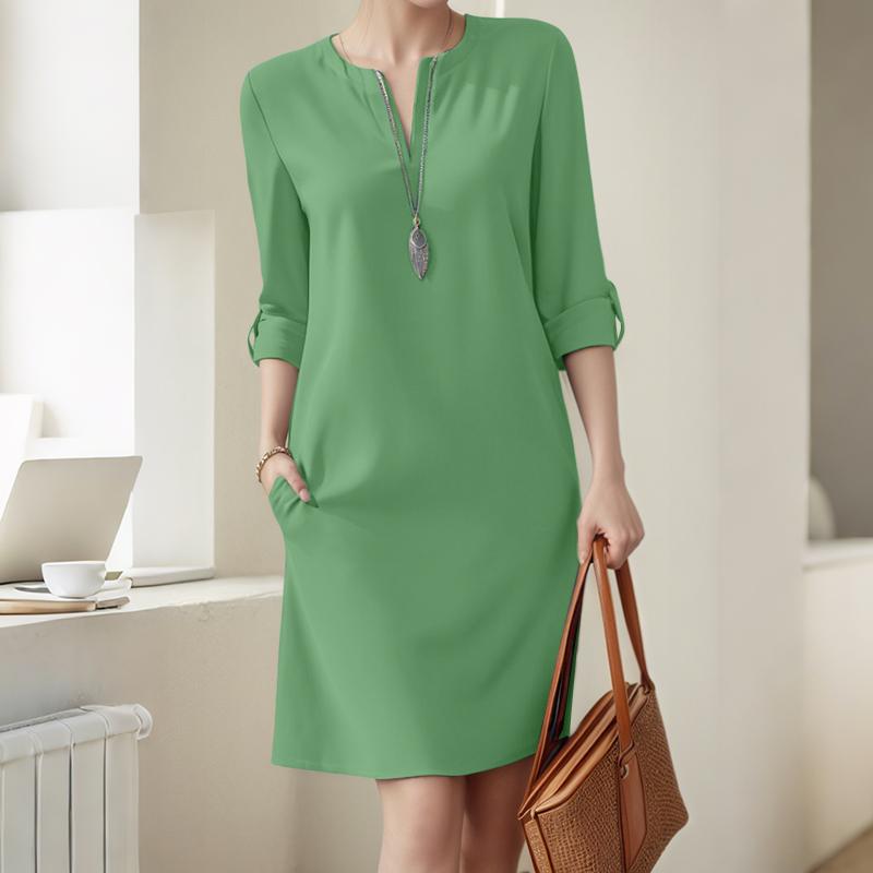ZANZEA Women Casual V-Neck Summer 3/4 Sleeve Plain Dress