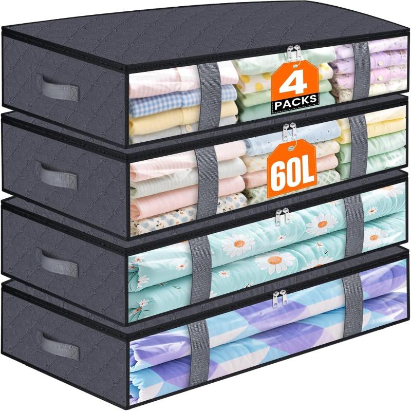 4 Pack Under Bed Storage Containers Blanket Storage Bag Shoe Storage And Organization Space-Saving Bedding Organizer For Bedroom