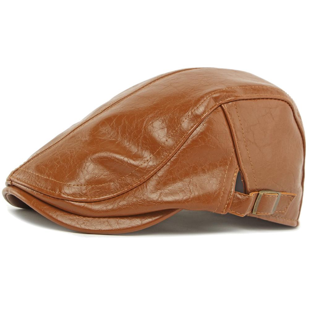 HT4937 Mens Beret Women Autumn Winter PU Leather Hat Retro Artist Painter Beret Hat Male Female Ivy Flat Cap Octagonal Beret Cap