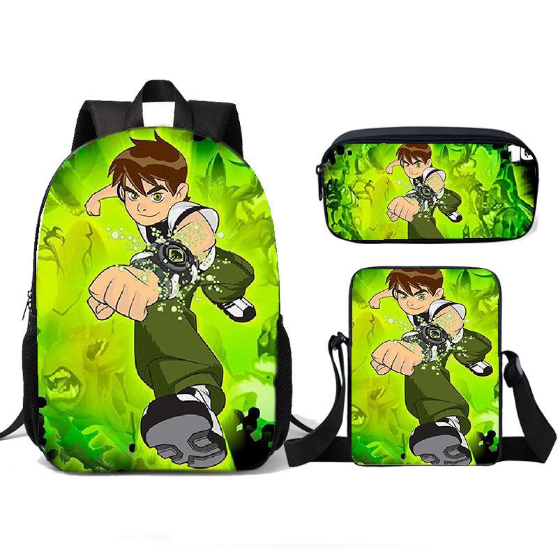 Teenage Hacker BEN10 Backpack, Elementary School Backpack, Three Piece Set, Children's Backpack, Shoulder Bag, Pencil Case