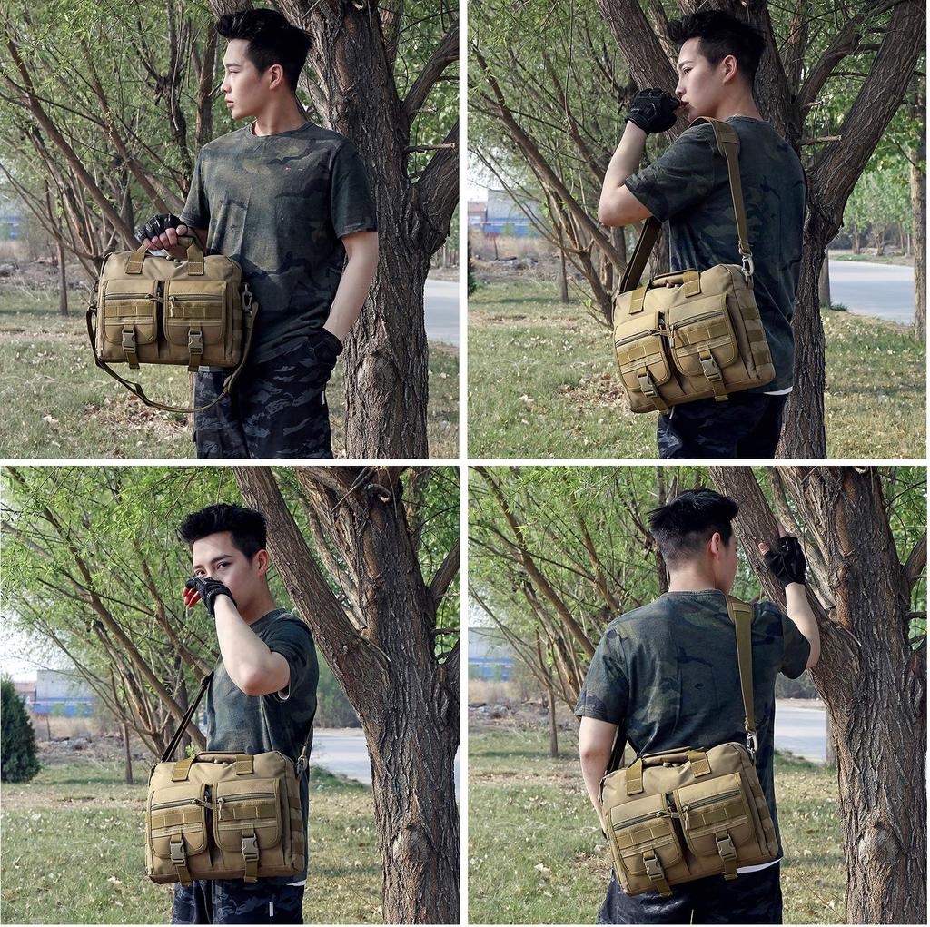 PHOENIX IKKI Shoulder Business Fits Camouflage Molle Compatible Multi-Purpose Bag, Bag, Brown, 13.6-inch Laptops, Pattern, Water-Resistant, Durable,