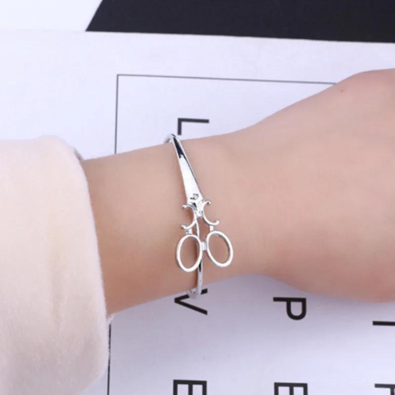 Women's Fashion  Silver Stainless Steel Scissors Bracelet Adjustable Bangle for Couple Jewelry
