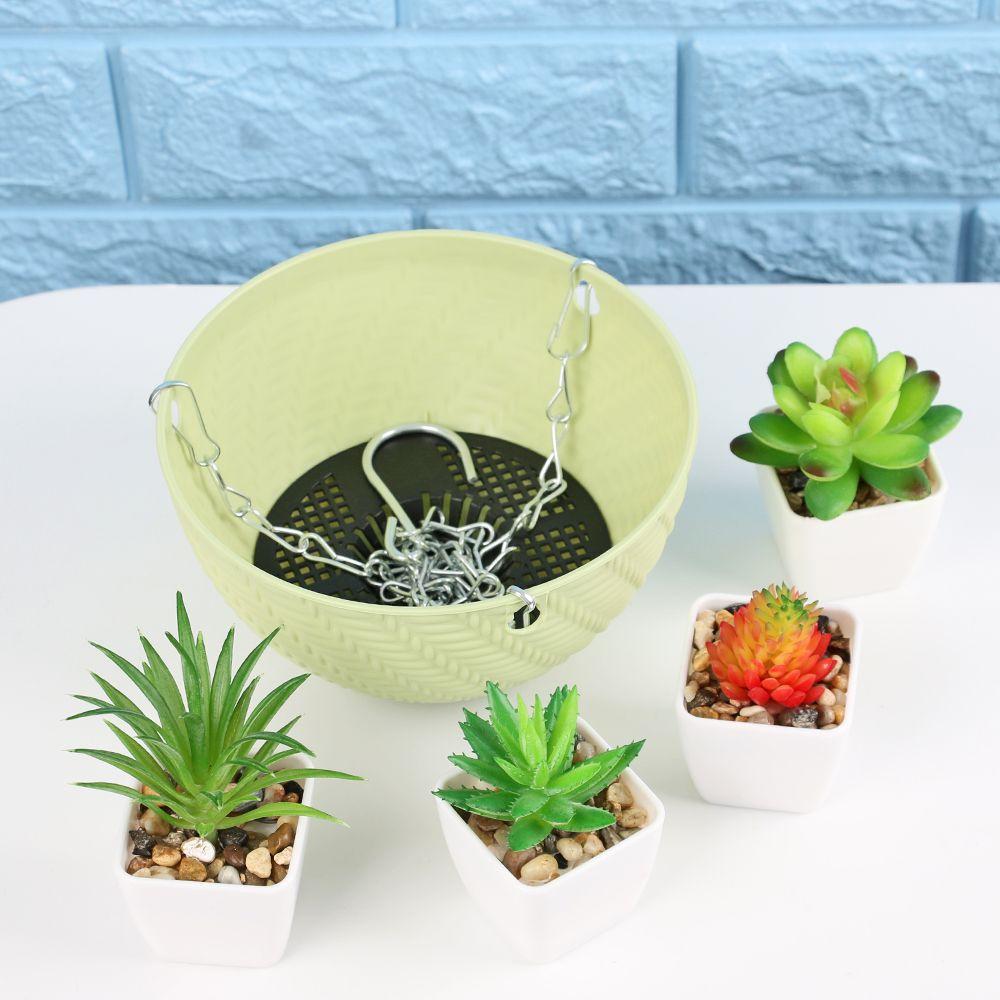 1 PC Fashion Succulent Plant  Balcony Bracketplant Flower Pots Hanging Basket Rattan Pattern Chains Flowerpot