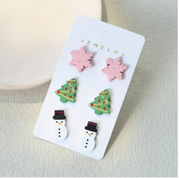 Christmas Snowflake Tree & Snowman Acrylic Earring Set - Cute, Versatile Holiday Jewelry
