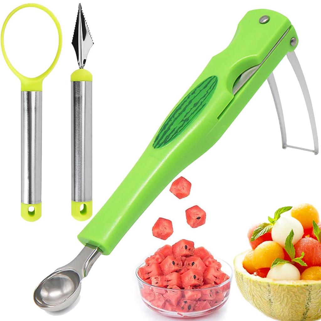 Watermelon Cutter Slicer with Melon Baller Scoop Set, Fruit Scooper Knife for Dig Pulp Separator, Watermelon Knife Fruit Cutters Shapes