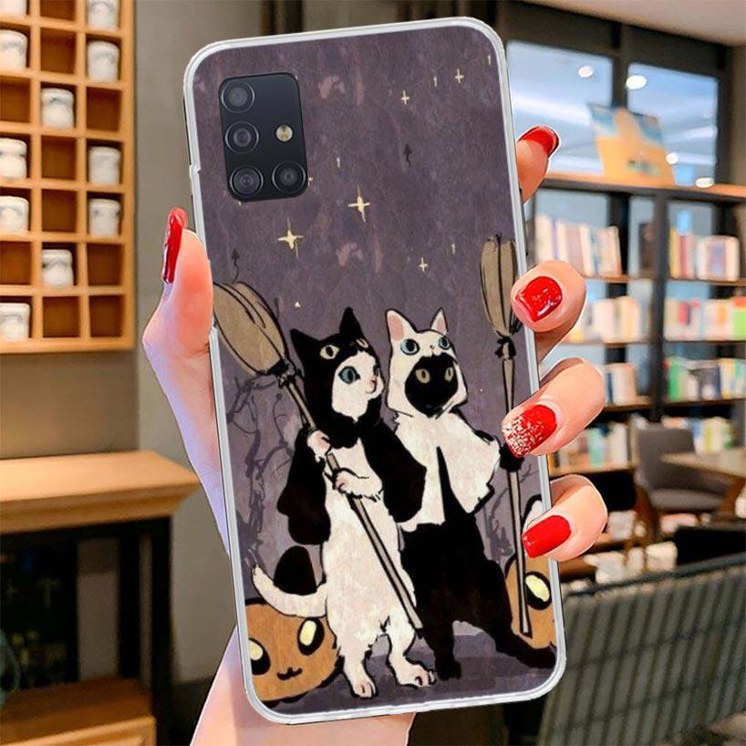 Black Cat Cartoon Cute Cover Phone Case For Samsung Galaxy A12 A22 A32 A52 A72 A02S Phone Case Note 20 Ultra 10 S10 Plus A51 A71
