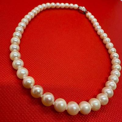 Used Pearl Real Pearl Necklace Silver Metal Fittings 42.5cm 7mm Good Product