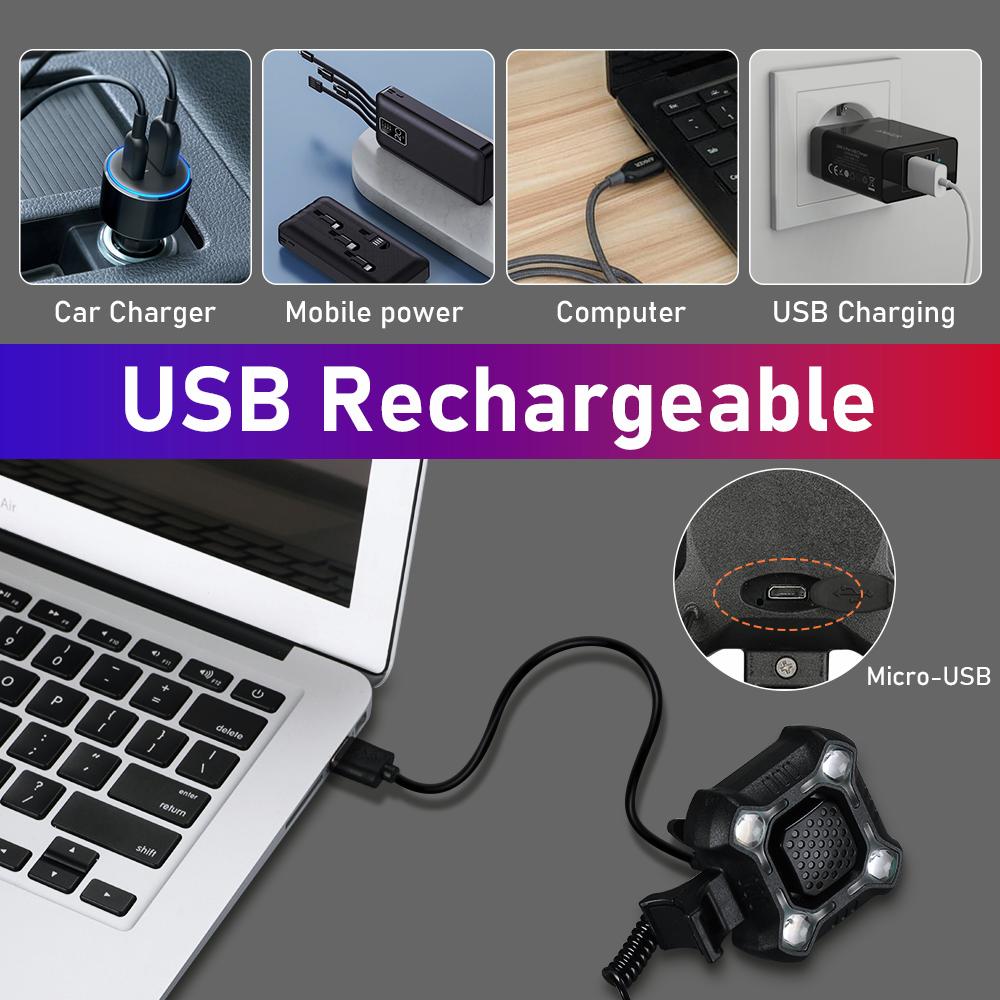 4 LEDs Bicycle Light Electric Horn 140dB Bike Bell Waterproof USB Charging Bicycle Horn Headlight Bicycle Alarm Bell 3