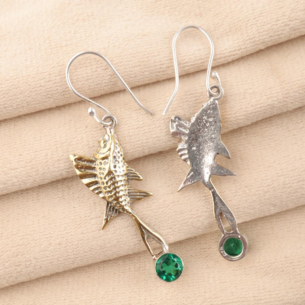 Chrome Diopside Gemstone 925 Sterling Silver Handmade Drop/Dangle Earrings 2.17" EE-148-4