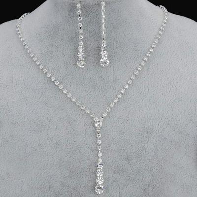 Modisches Schmuckset mit Tropfenkristallen und Strasssteinen, Halskette und Ohrringen, Schmuckset für Brautjungfern, Hochzeit, Kleidungszubehör