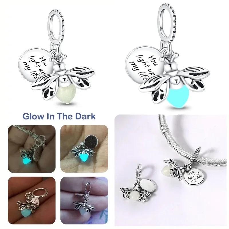 In Copper Colors Gold Glow In The Dark Firefly Charms Light Up Beads Fit Original Bracelet For Women Diy Jewelry Gifts