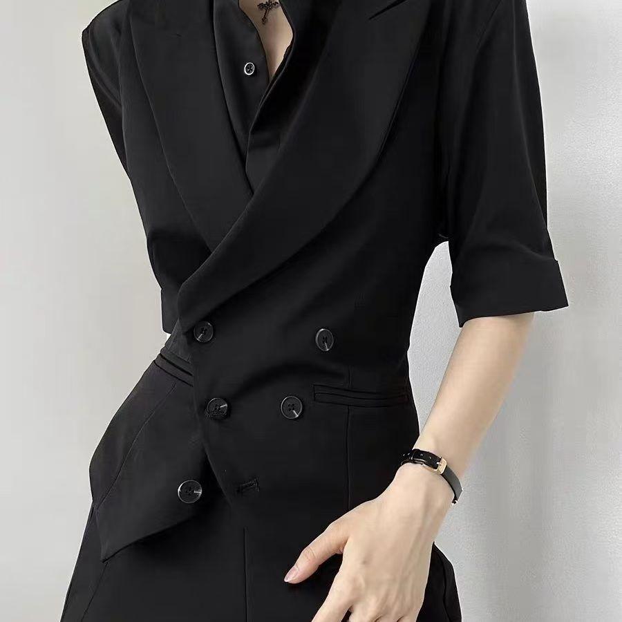 Double Breasted Notch Lapel Vest Slim Fit Groom Suit Waistcoat Men Business Formal Coat