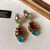 Turquoise Blue Diamond Flower Stud Earrings Necklace Light Luxury Niche Clavicle Chain Premium Jewelry Set