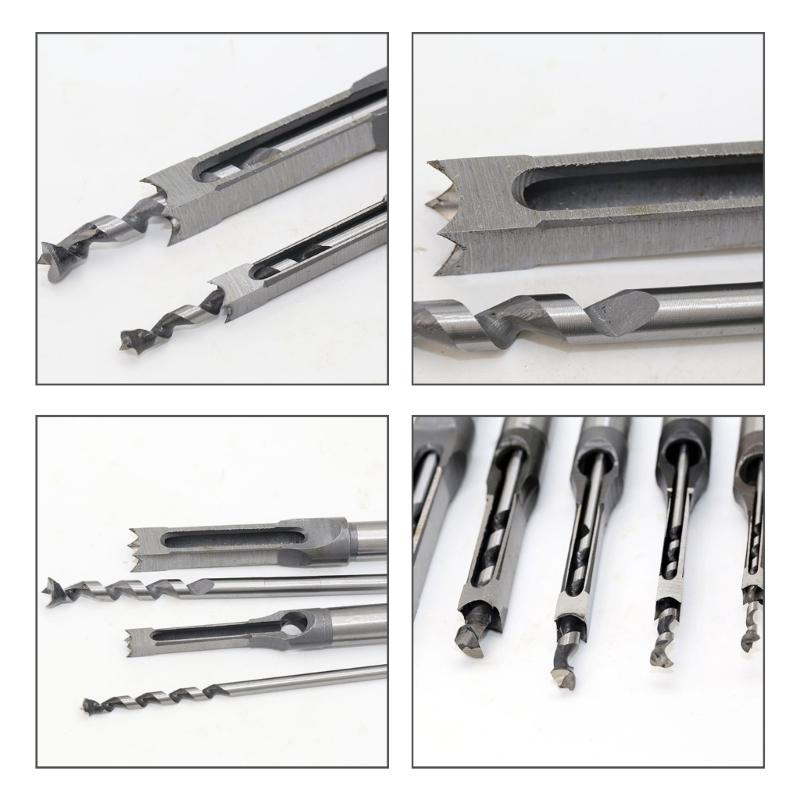 Premium Woodworking Square Mortising Drill Bits 7 Pieces Kit Heat Treated Carbon Steel Material Drill Bits For Longevity