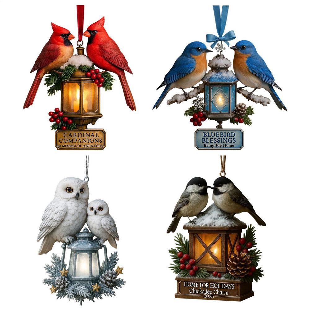 

4PCS Christmas Tree Ornaments 2D Acrylic Lantern Decorations Bird Christmas Ornaments for Mantle Holiday Farmhouse Home