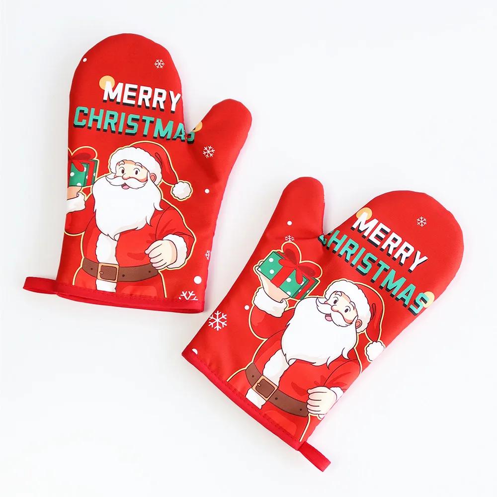 Christmas Microwave Heat Insulation Gloves Oven Anti-scald Heat-resistant Kitchen Cotton Linen Baking Gloves Household Home