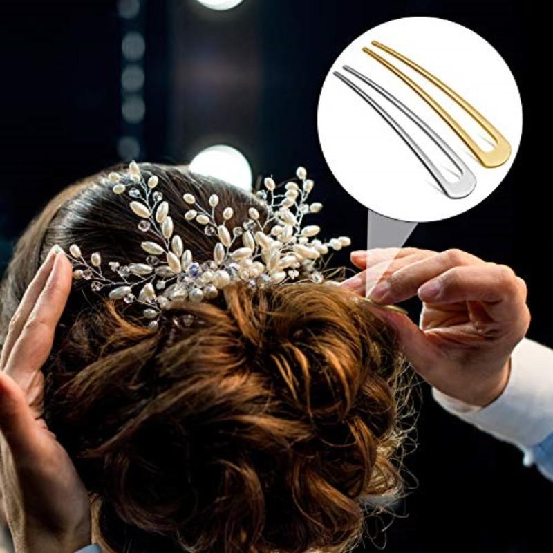 6PCS Fashion Hair Accessories Metal U Shape Hair Stick For Women Silver Gold Color Elegant  Enamel Hairpin Female Headwear Gifts