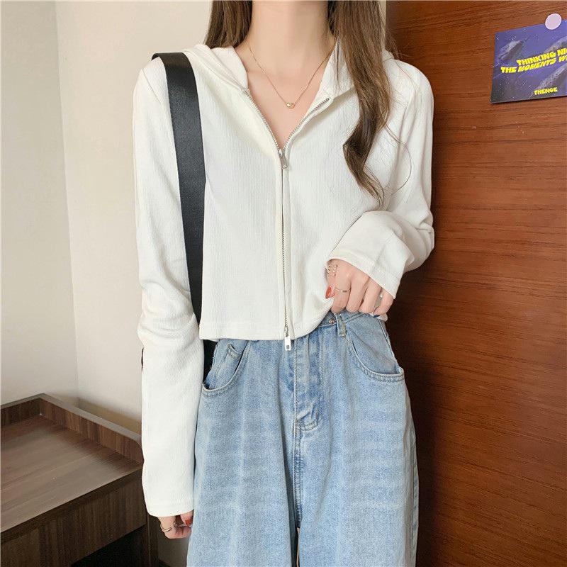 

Women s Slim Fit Double Zipper Hooded Cardigan - American Style, Spring/Autumn 2025 Korean Fashion XL белый