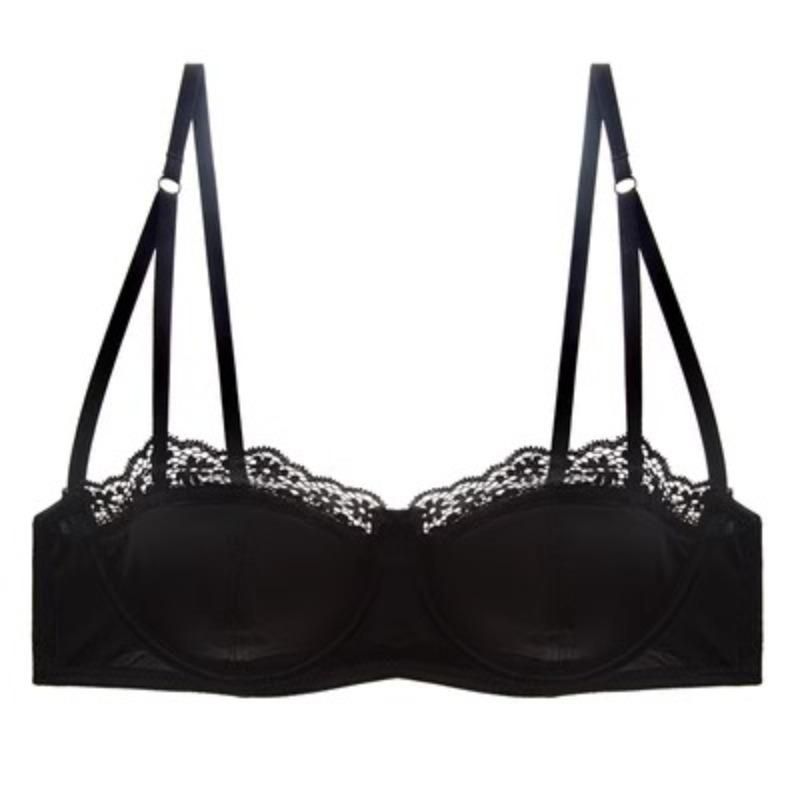 

Lady Summer Thin Sexy Silk Satin Big Bosom Show Small Receive Pair of Milk Prevent Dropper Underwear 38/85AB чорний