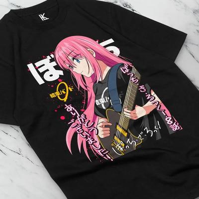 Bocchi de Rots! Hitori Gotoh Gitaar T-shirt, Unisex Kessoku Band Anime Streetwear Tee, 100% Katoen Casual Top met Korte Mouwen