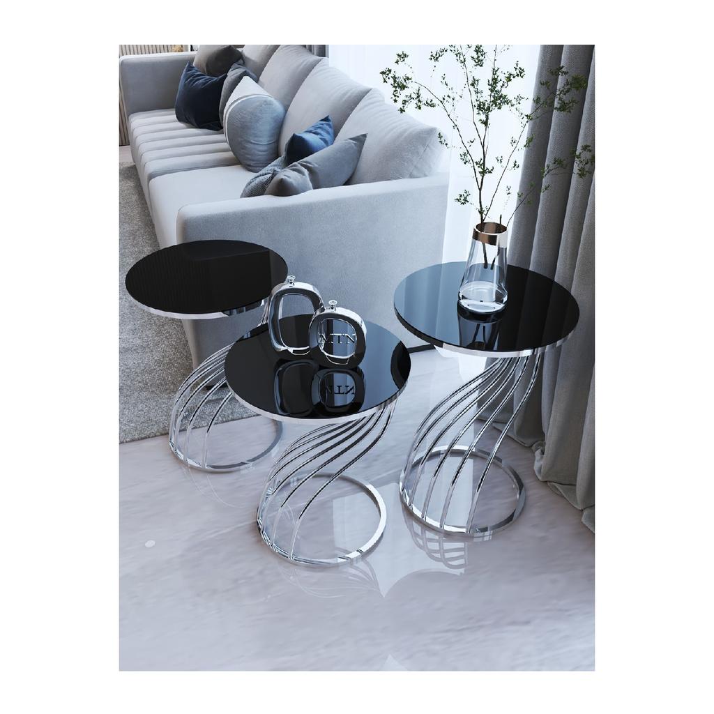 Swan Set Of 3 Silver Metal Legs Smoked Mirror