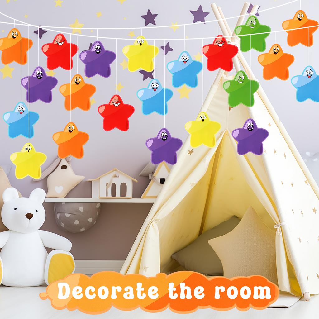 90 Pcs Cute Star Cutouts 6' Paper Smile Face Stars Confetti Assorted Colors Star Accent Classroom Bulletin Board Decorations Tea