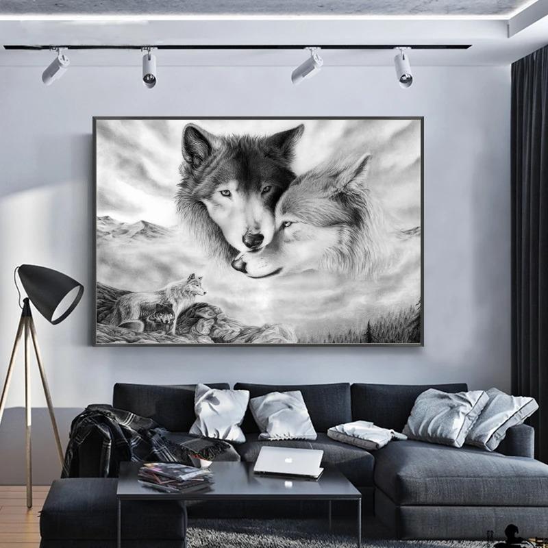 მგლის ნახატები ტილოზე ცხოველების პრინტით ჩამოკიდებული სურათები სახლის მისაღები ოთახის საძინებლის კედლის დეკორაციისთვის პლაკატი და ბეჭდვა