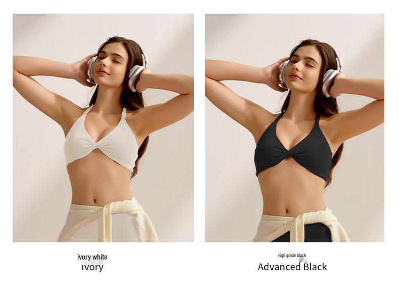 Spaghetti Strap Sports Bra with Shockproof Pads & Criss-Cross Back – Thin, Concealed Support for Yoga