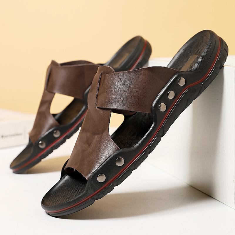 

Summer men s large size 45 breathable cowhide cool slippers 46 soft bottom 47 fattening 48 widening 49 one-word drag 50 51 52 40 темно-коричневого кольору